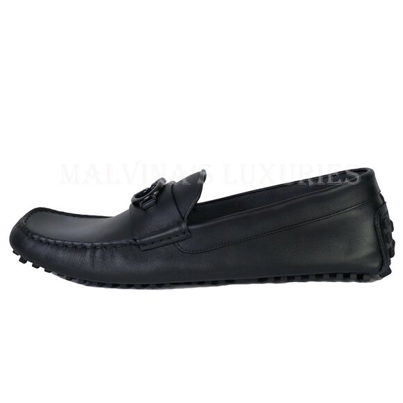 GUCCI SHOES MENS LOAFERS MOCCASINS G LOGO BLACK LEATHER - Picture 3 of 15